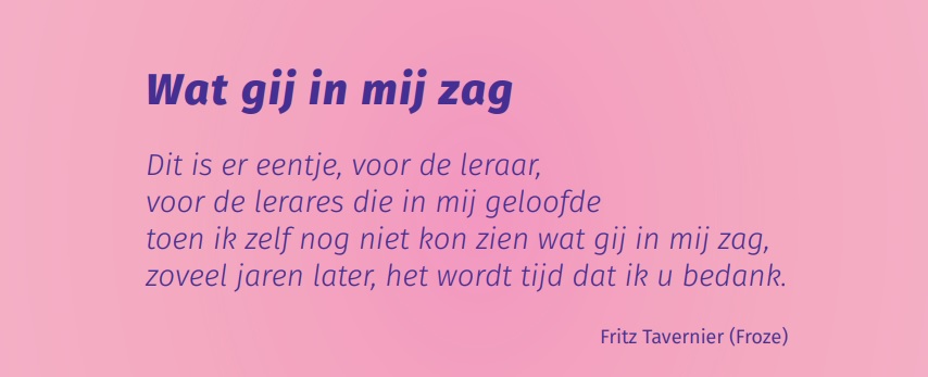 OC_Gent's tweet photo. Vandaag is het 'Dag van de leerkracht'. We bedanken graag alle leerkrachten met de woorden van de Gentse rapper Fritz Tavernier, alias Froze. Beluister zijn lied en nog vier andere versies hier: https://t.co/zlXo5zgMzh https://t.co/dbwQekeRMe