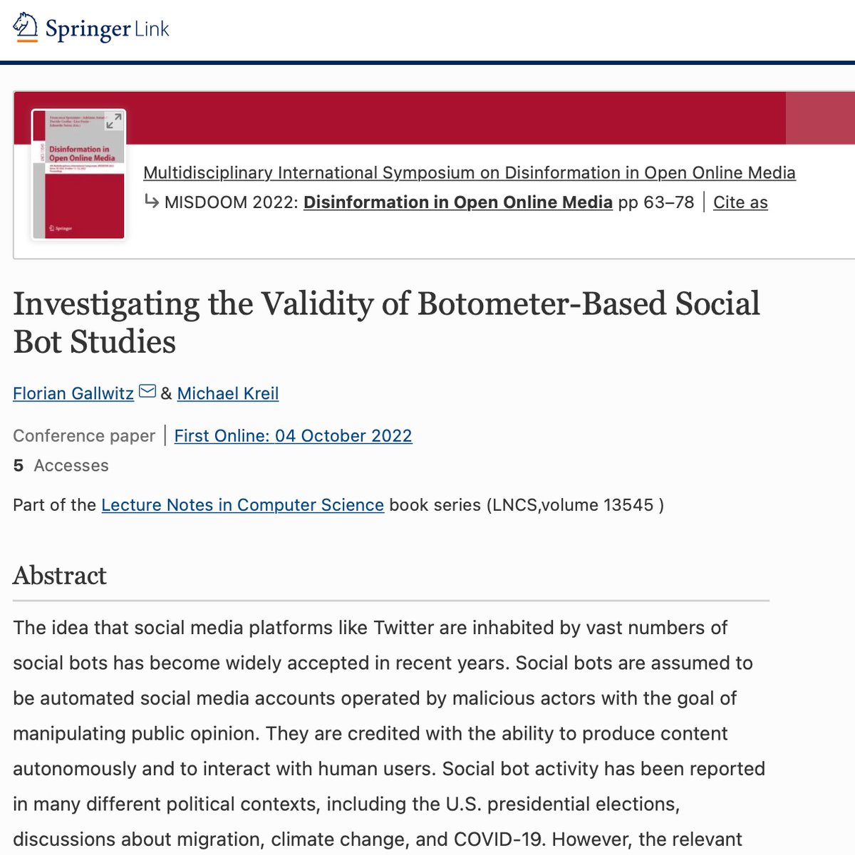 FlorianGallwitz's tweet image. Our paper debunking Botometer-based "social bot research" both theoretically and empirically is now available online.
Free access through the following link: rdcu.be/cWT7I @MichaelKreil