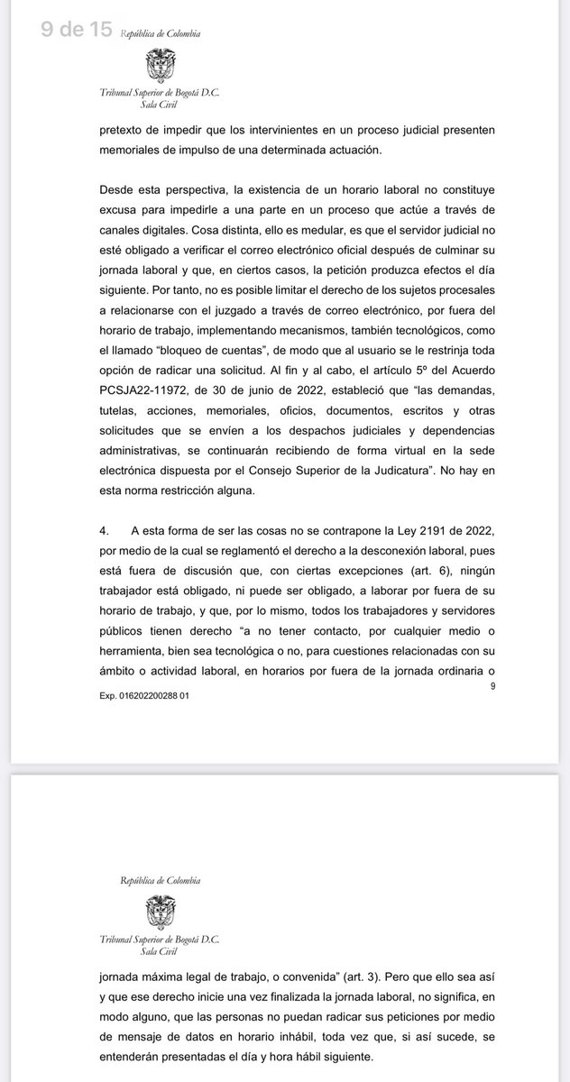 jairoparrac's tweet photo. BLOQUEO CORREOS DE LOS JUZGADOS EN HORAS Y DÍAS INHÁBILES. TSB: No es posible implementar restricciones o bloqueos tecnológicos que le impidan a los usuarios radicar peticiones por fuera del horario de atención al público —⬇️⬇️— https://t.co/EAlVmI6hkz
