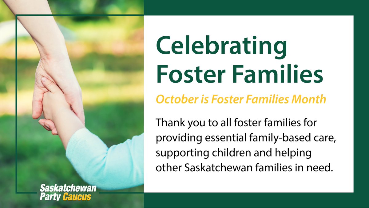 Foster families open their doors and their hearts to children and youth in need. October is a time to acknowledge and celebrate the contributions that foster families make in our communities. Learn more about becoming a foster family at saskfosterfamilies.ca.