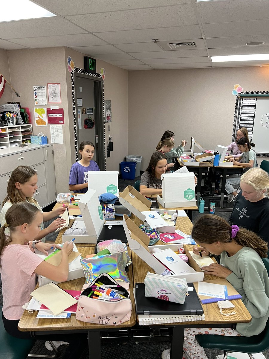 patwolach's tweet photo. Our wonderful Heritage Elementary sixth graders along with our Social Emotional Learning teacher, Mrs. Mitchell are helping complete these amazing Kynd Kits from Project Helping!! Giving back to our community ❤️❤️I am so proud of these kiddos 🥰🥰#heritageexplorers @dcsdk12 https://t.co/zgJLIQfCfz