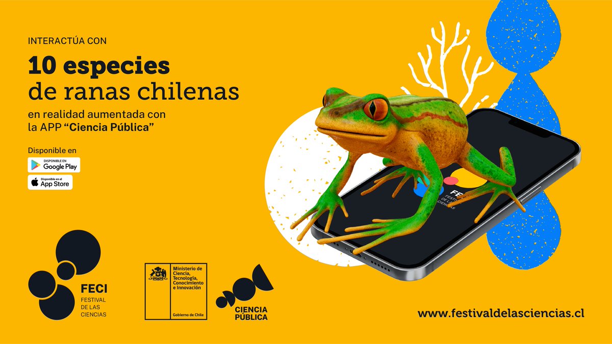 Descarga o actualiza la #APP oficial de #FECI2022. Búscala Play Store: bit.ly/3SpH4tv o en App Store: apple.co/3SG6Sl0 y disfruta de las nuevas especies de #ranitas #chilenas en realidad aumentada.