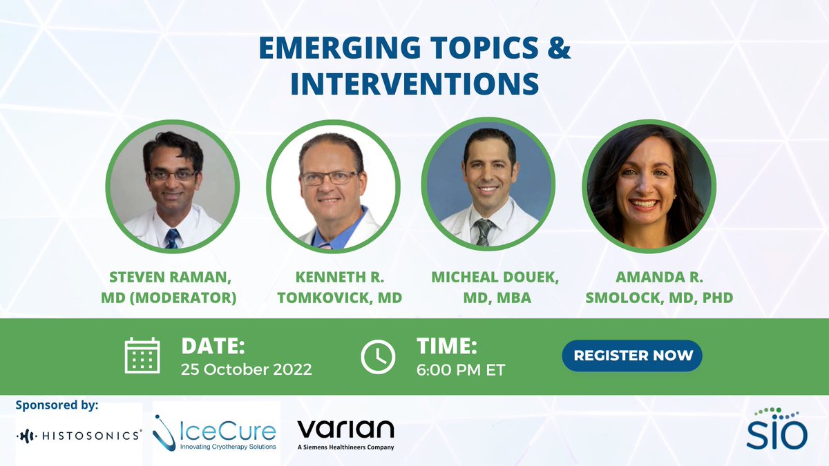 SIO_Central's tweet photo. Join SIO’s 100-200 level IO Awareness Week webinar, sponsored by @IceCureMedical,  @histosonics, and @VarianMedSys.  Get insights from experts on the latest topics and trending interventions in the field. Register now: https://t.co/LrbSbWYw8a #IKnowIO https://t.co/QqZt4NDtaG