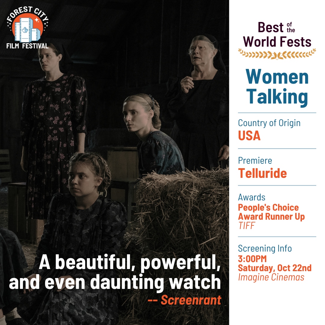 FCfilmfestival's tweet photo. WOMEN TALKING is the hottest ticket in town!
We are so excited to be bringing this masterpiece to #LdnOnt for you to experience! Tickets are selling fast - get yours before they're sold out!
https://t.co/nT1QXKh5DB
#WomenTalking #FCFF2022 #IndependentFilm #SWOntFilm https://t.co/jaRN5ohaKO