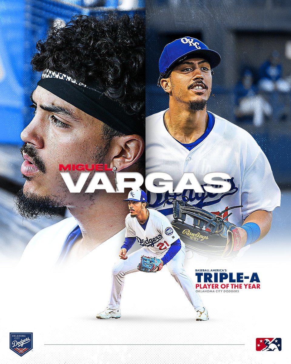 Get ready to celebrate because <a href="/BaseballAmerica/">Baseball America</a>'s Triple-A Player of the Year is Miguel Vargas! 

Miggy was one of eleven prospects in the minor leagues to bat 350 times with a .304 average, .404 on-base percentage and .511 slugging, so it's no surprise he's earned this honor! 🏆