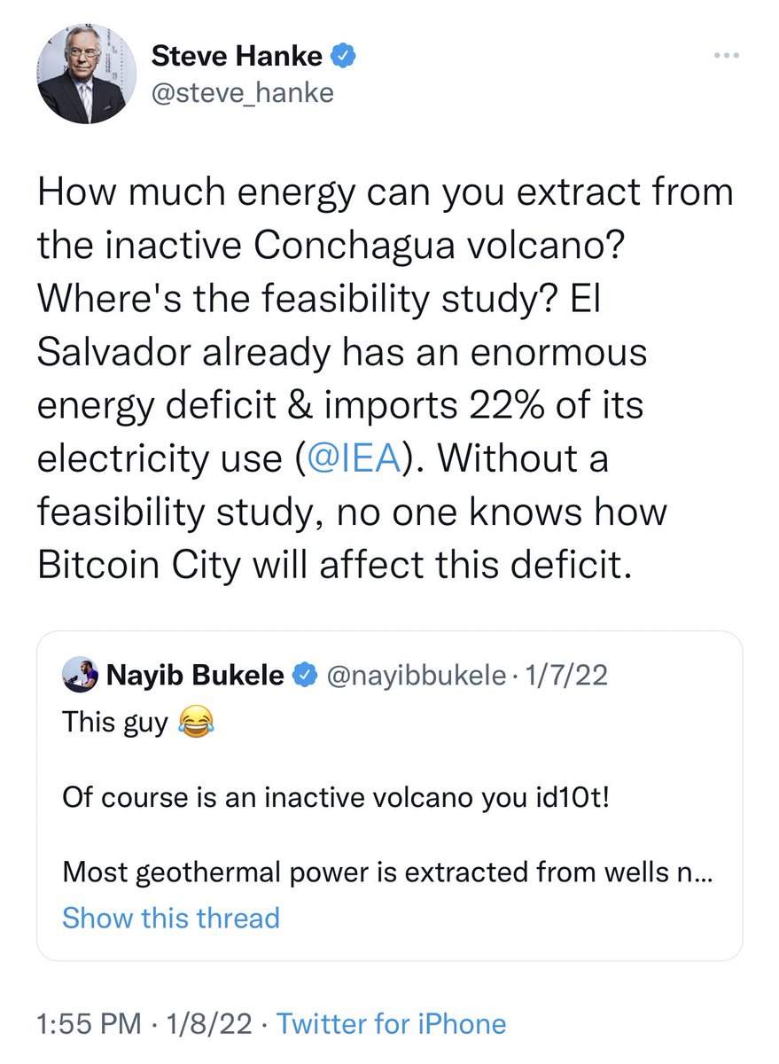 Remember when this ID-10th said #Bitcoin City was unfeasible because El Salvador had an “enormous energy deficit” and “imported 22% of its electricity use”? Well, look at the NEW REALITY in the tweet below 🚀🇸🇻