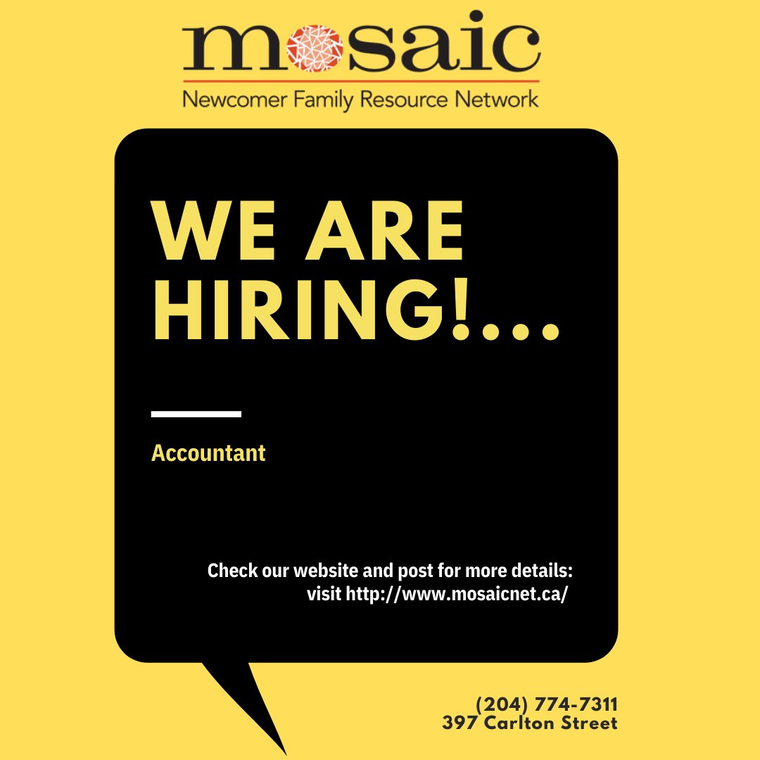 Mosaic is hiring an Accountant. Please see the details:ow.ly/RXfW50L1qTX