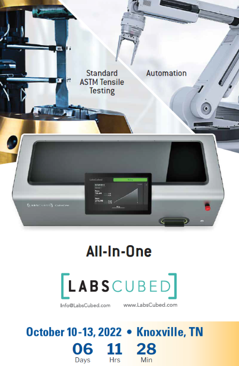 Join us on October 10-13 at booth #1100 to see a live demonstration of our automated tensile testing technology at the Knoxville Convention Center in Knoxville, TN.

Signup link: bit.ly/3TOkYlI
The CubeOne: bit.ly/3nUsme9

Info@labscubed.com
+1 226-792-3359
