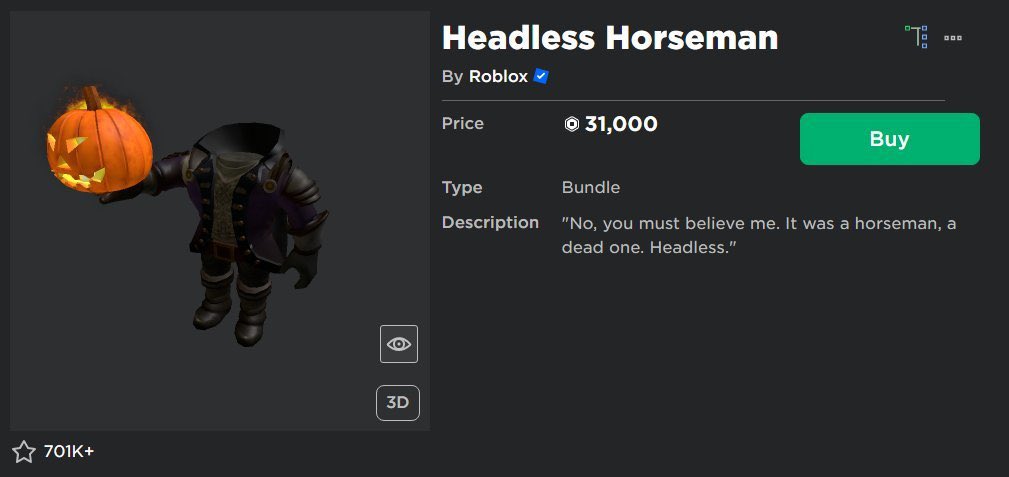 High-quality digital art of the headless horseman in roblox