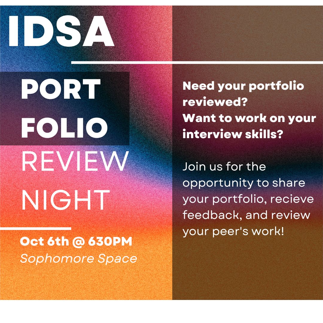 We are excited to offer a portfolio review session this Thursday at 6:30 pm. Join us in the Armory sophomore space for portfolio tips, tricks, and feedback on your work!

A finished portfolio isn’t required to attend. 
Open to All InD D Students!!!

#industrialdesign #portfolio