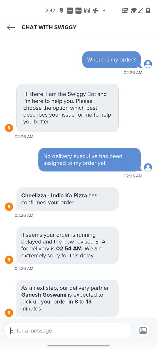 Deepesh1290's tweet photo. @SwiggyCares #147989972238

It has been an hour since I placed an order and the rider is not assigned even when the food is ready. No1 is even available to chat.

I am going to report this to the consumer forum.. You have failed to keep your delivery timeline commitment. #swiggydoesnotcare https://t.co/NAw55B9s83