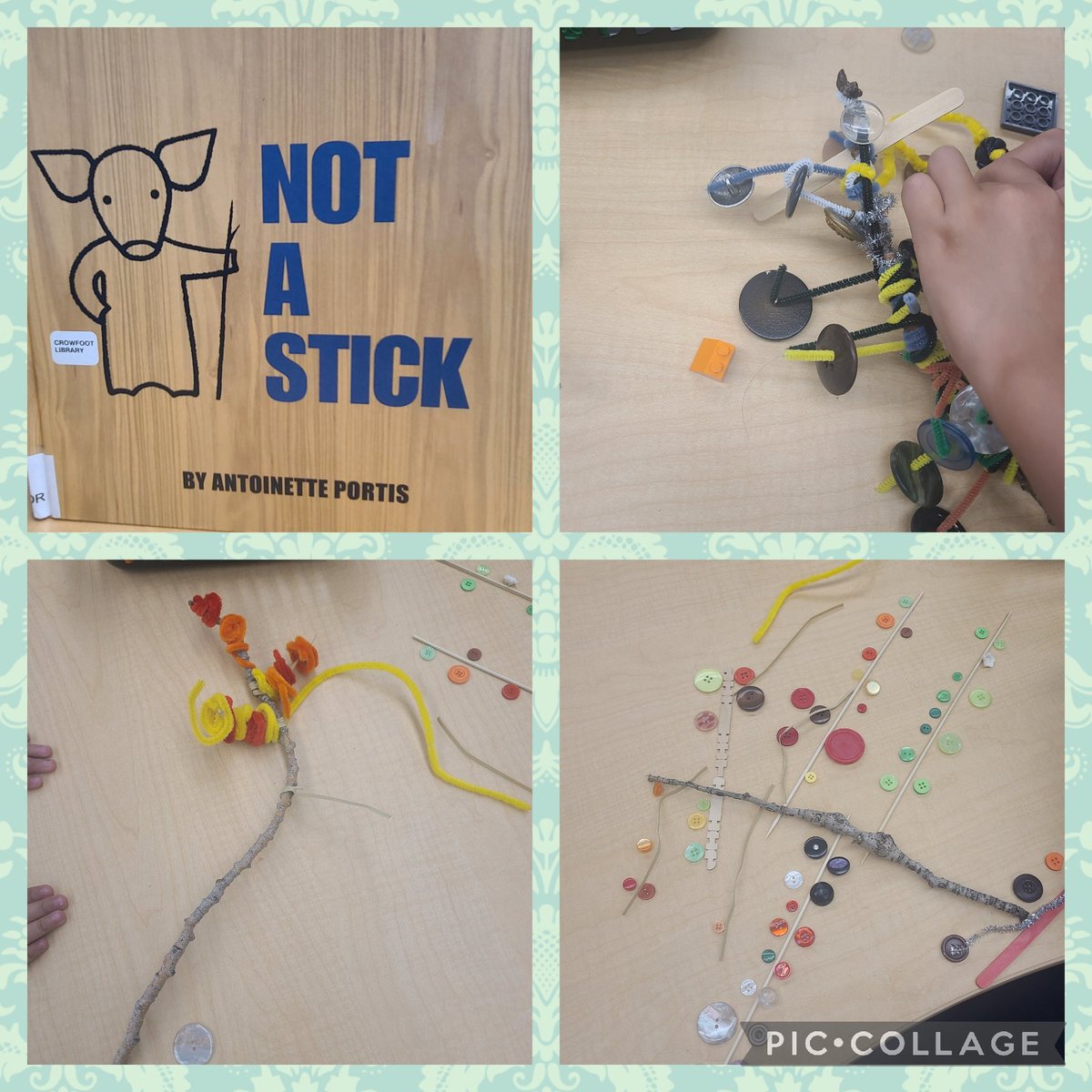 Students in Grade 1 are using loose parts to create fall trees. <a href="/yyCBEdu/">Calgary Board of Education</a>