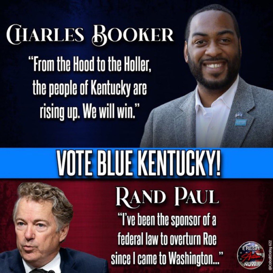 kmeeo's tweet photo. Rand Paul was a no show for his debate with Charles Booker last night. He skipped out to attend a big money fundraiser. Paul has voted no to every bill that would benefit Kentucky. Flip this seat Blue. Vote for Charles Booker, he cares about Kentuckians.
#wtpBLUE
#FreshResist. https://t.co/fTJgsaT2r6