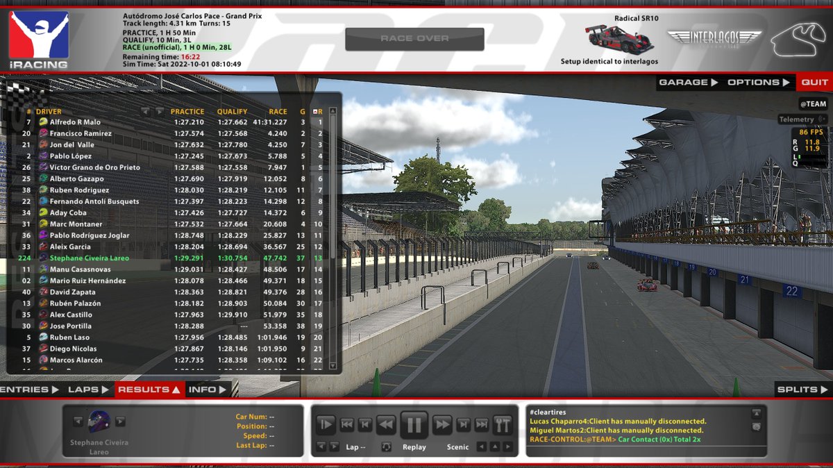 Buena primera carrera de la Simufy Radical de la <a href="/DriversparadeCb/">Drivers Parade Club</a> , la cagamos con 2 offtrack en la qualy nos toca salir P37 y remontamos hasta una maravillosa P13 que sabe a gloria rodando con paciencia . . .

Gracias <a href="/OctopusRacing/">Octopus Racing Team</a> y <a href="/VidaEnergy1/">VidaEnergy</a> por vuestro apoyo GO 🐙🐙🐙