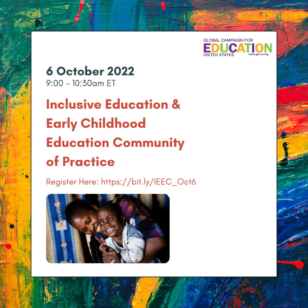 GCE_US's tweet photo. ✨Join #GCEUS, @lftwworldwide, @HI_federation, @GPforEducation, @SaveChildrenIT &amp; more for the #InclusiveEducation &amp; #EarlyChildhood Community of Practice Meeting on 6 October at 9am ET!

➡️Register Here: https://t.co/TXuIAQkcCK https://t.co/HrnE4v4ZkY