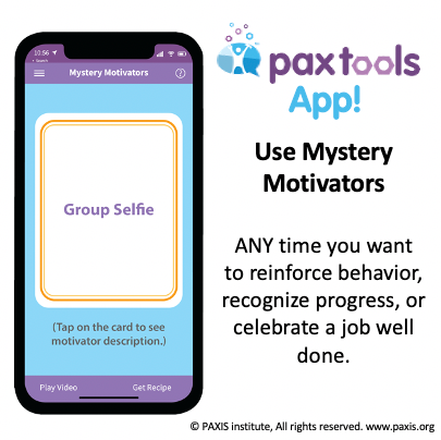 PAX Tools Mystery Motivators reward desirable behaviors, give children brain breaks, teach self-regulation &amp; delay of gratification, and can increase bonds between caregivers and children.