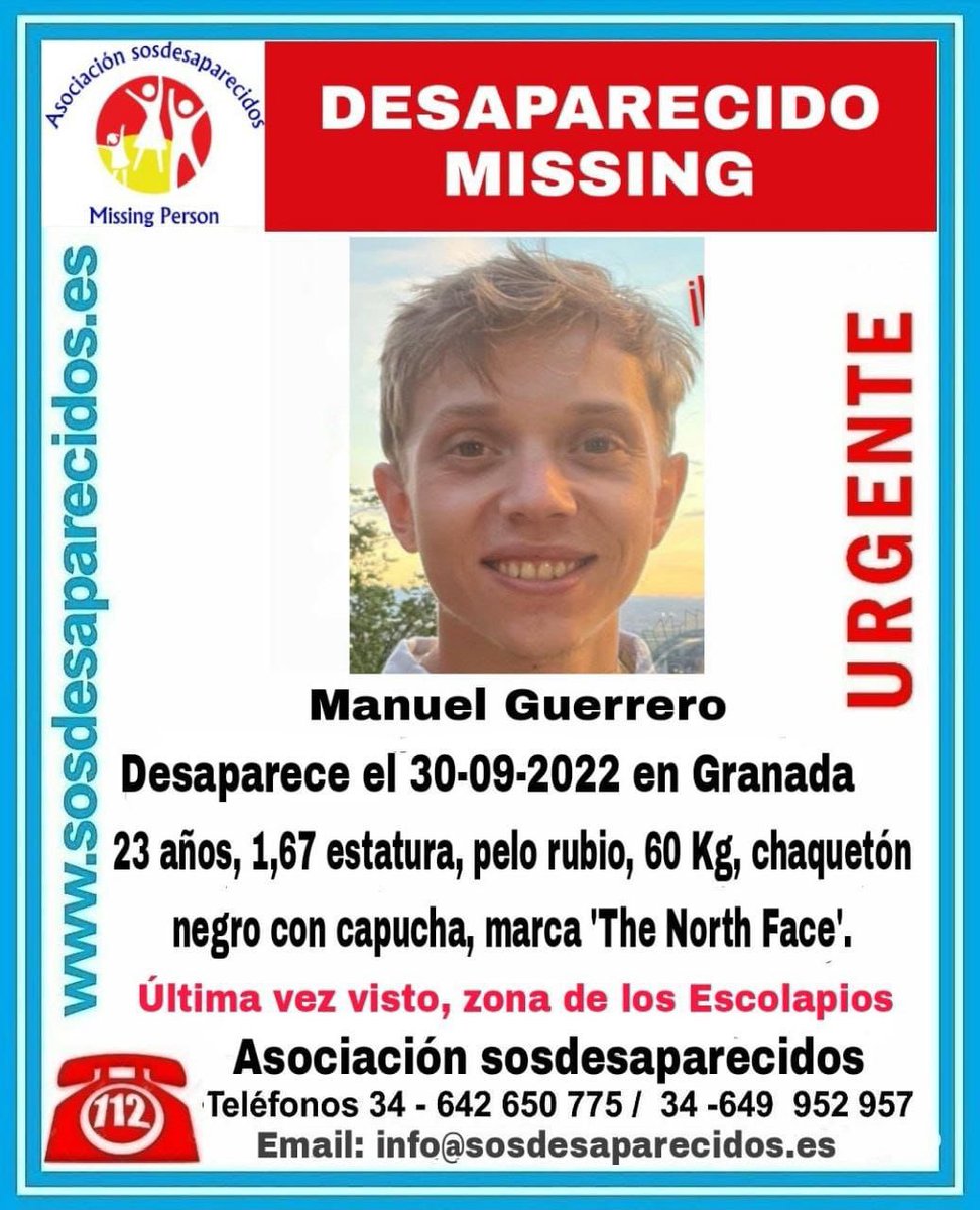 Creo que falta poco para encontrar a Manuel. Porque somos much@s buscando, gracias x el apoyo el cariño y el esfuerzo <a href="/PoliciaGr/">Policía Local de Granada</a> <a href="/policia/">Policía Nacional</a> <a href="/guardiacivil/">Guardia Civil</a> <a href="/BomberosGranada/">Bomberos Granada</a> <a href="/sosdesaparecido/">ALERTA DESAPARECIDOS</a>