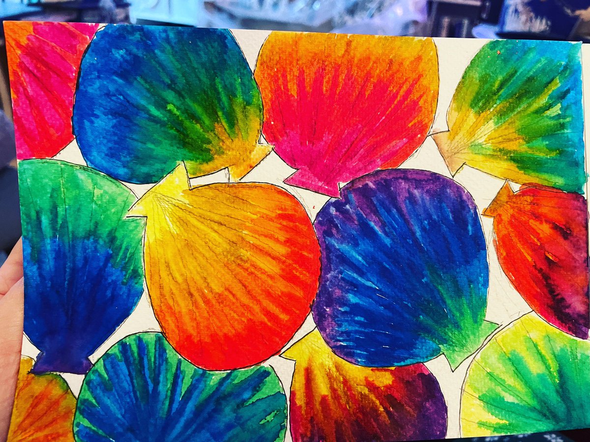 Meg_G_author's tweet image. Today’s #inktober is #scallops and I decided to lean into just exploring pattern. I think I ended up too deep in the #rainbow but they have a pop that I’m enjoying. And that’s what inktober is about for me, experiment &amp;amp; play. #inktober2022 #inktober2022scallop #inktober2022day4