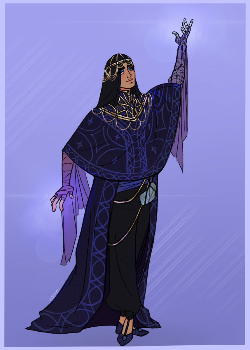 because my new campaign is so much fun, i had to share the amazing art of my elf/biomech divination wizard, Lyvyen Mystralath (they/them) done by the awesome <a href="/achjayel/">🦇Heather🦇</a>! to quote my gm: “some of the best character art i’ve ever seen” ♥️