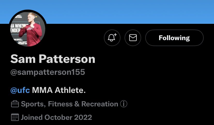 MMAUnhinged's tweet photo. FOLLOW SAM PATTERSONS TWITTER! 🚨 

New UFC signee Sam just entered the Twitter world, let’s give him a follow. 🫡

@sampatterson155 @arielhelwani 

#SamPatterson #MMA #MMATwitter https://t.co/5Pa9N8aP7Y