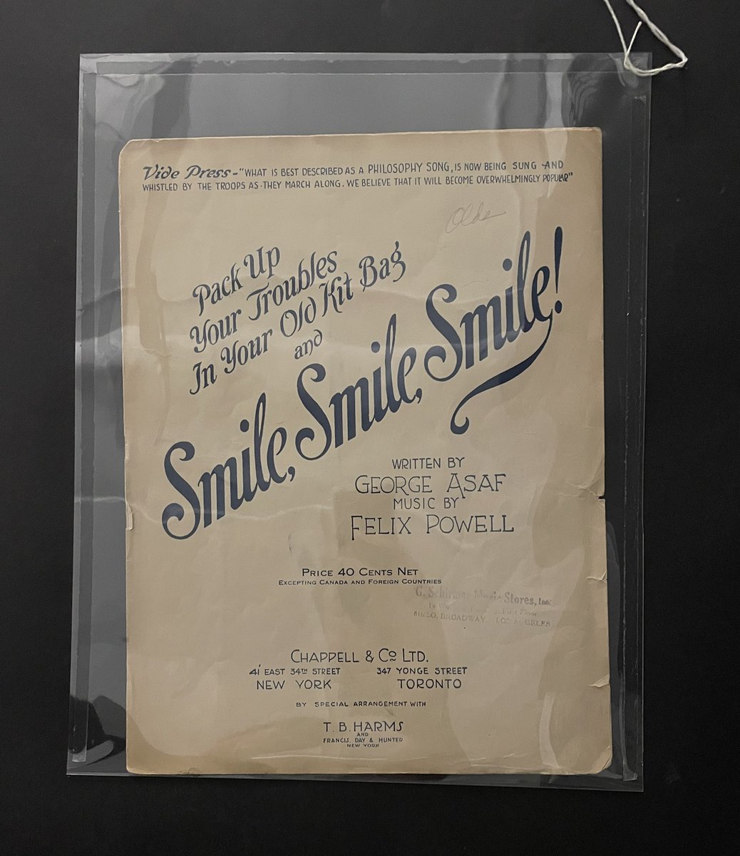 277/365: This envelope is from the original 1915 copyright sheet music of the World War I hit song, 'Pack Up Your Troubles In Your Old Kit Bag and Smile, Smille, Smile!' The song was written by George Asaf with music by Felix Powell.