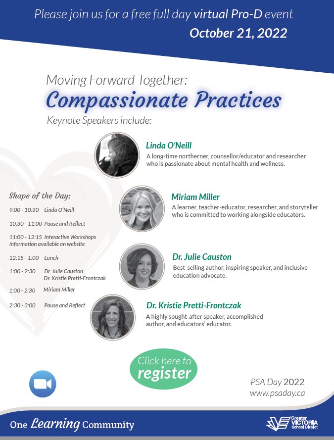 TammyRenyard's tweet photo. We are excited to launch @sd61schools October Professional Learning Opportunity.  Thanks to our keynote speakers - looking forward to learning alongside you.  Thanks to those offering interactive workshops as well.  #BetterTogether https://t.co/ygVOnY7EPT