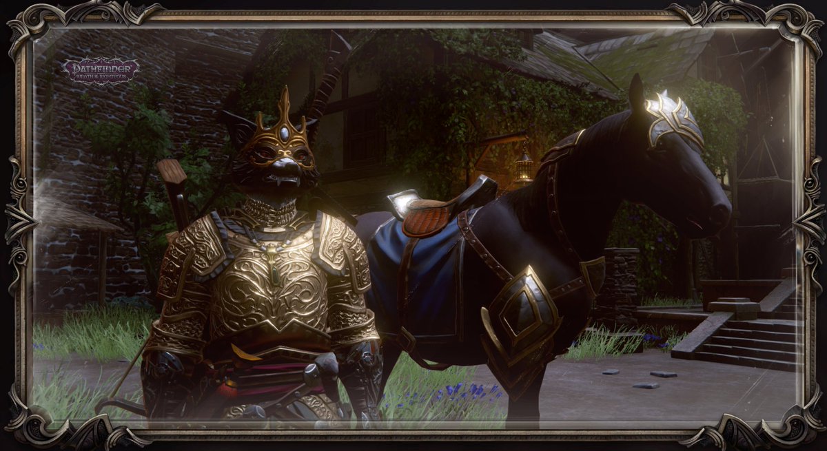 deTigrez's tweet photo. Kisses to my fellow pathfinder wotr adventurers. Here's my Commander Fenrys and his beloved mate Ronin #mythicscreenshots 😻 https://t.co/J6j4b1WxEL