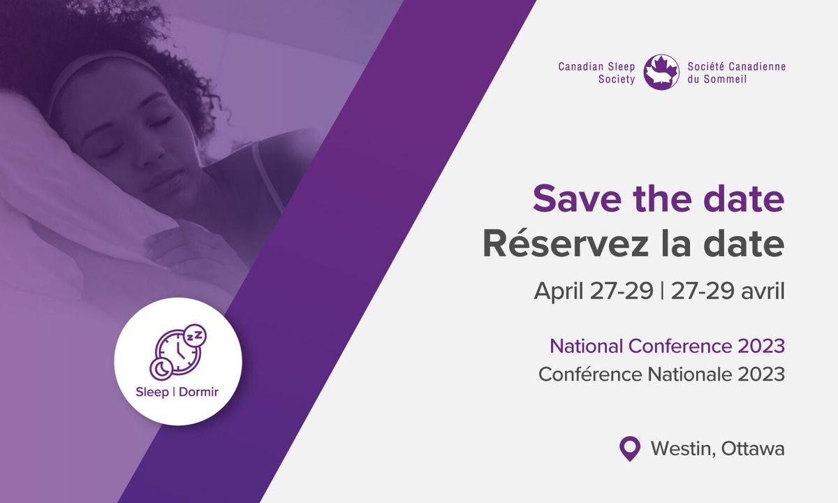 CanSleepSociety's tweet photo. The Canadian Sleep Society (CSS) is now inviting proposals for scientific symposia and abstracts for the 11th CSS Conference to be held in Ottawa, Ontario from April 27-29, 2023.
https://t.co/misO2NoMz2
#CSS2023 #SleepConference https://t.co/AWuwZ9UpEh