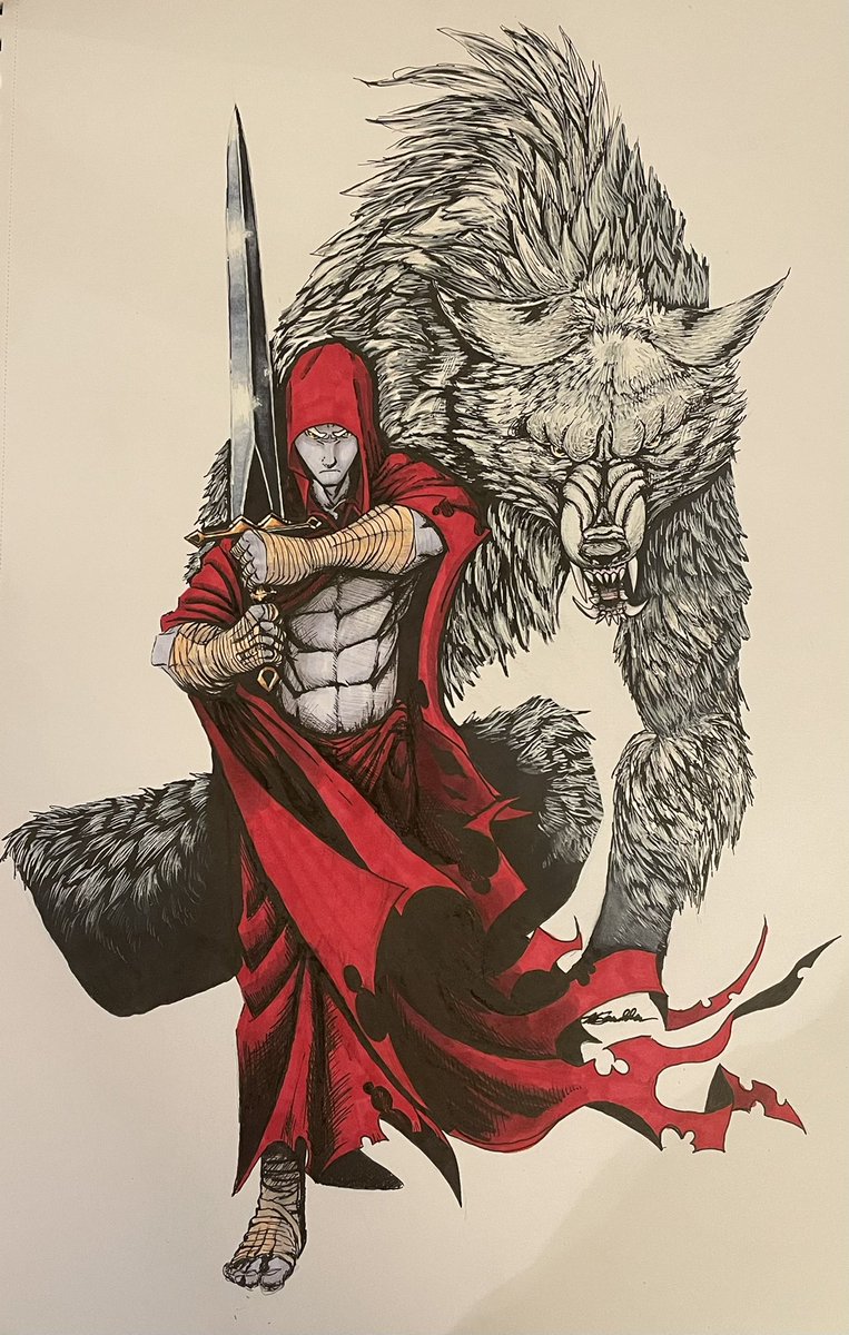 MarrokWolf's tweet photo. God damn won’t you grant me serenity, my hands never prayed for the enemy, pass the burden and change all the things I can’t, to make myself a better man. #inktober2022 https://t.co/8LxVx6APgb