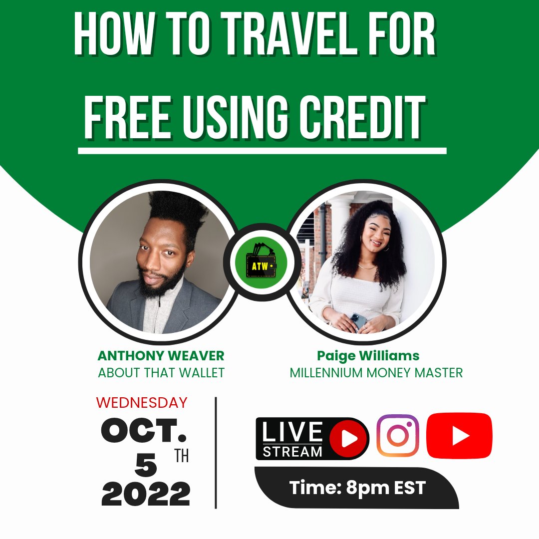 aboutthatwallet's tweet photo. Live show Wednesday night at 8pm EST. 

What is your best credit card for travel points?  

#aboutthatwallet #travelwednesday #travelhack #credithack #freetravel 

https://t.co/sjGJfWnfU4 https://t.co/rut550FgbJ
