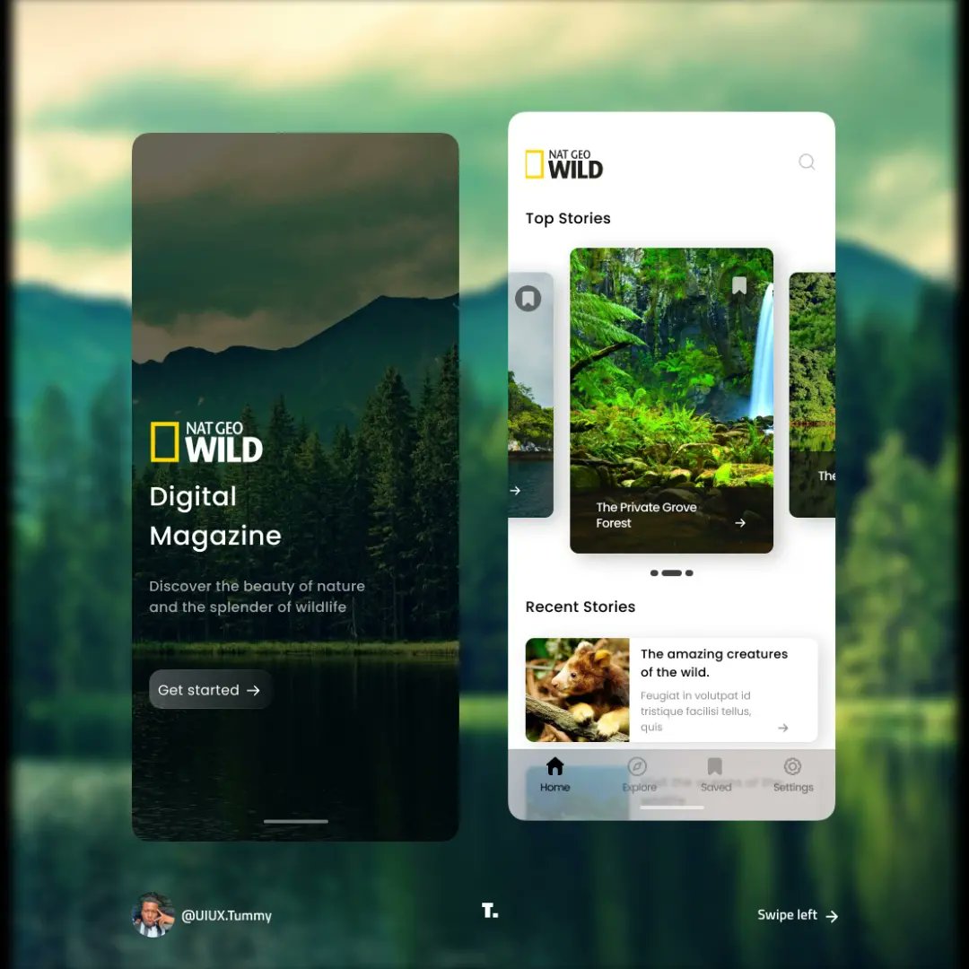 Tummy618's tweet image. Hello 👋
Happy new month and this is my first design this month, let talk about the Wild. This app let you view documentaries and learn more about Wildlife.What do you think? #designwithgeneza 
#genezadesignchallenge #genezaschoolofdesign @KitanDavid @TheObiLeonard @TheRuqayyah
