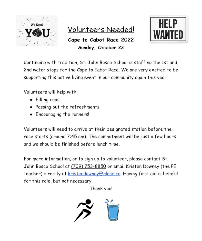 sjboscoschool's tweet photo. Volunteers needed for Cape To Cabot Race. See the infographic below! https://t.co/WuX2gleCFy