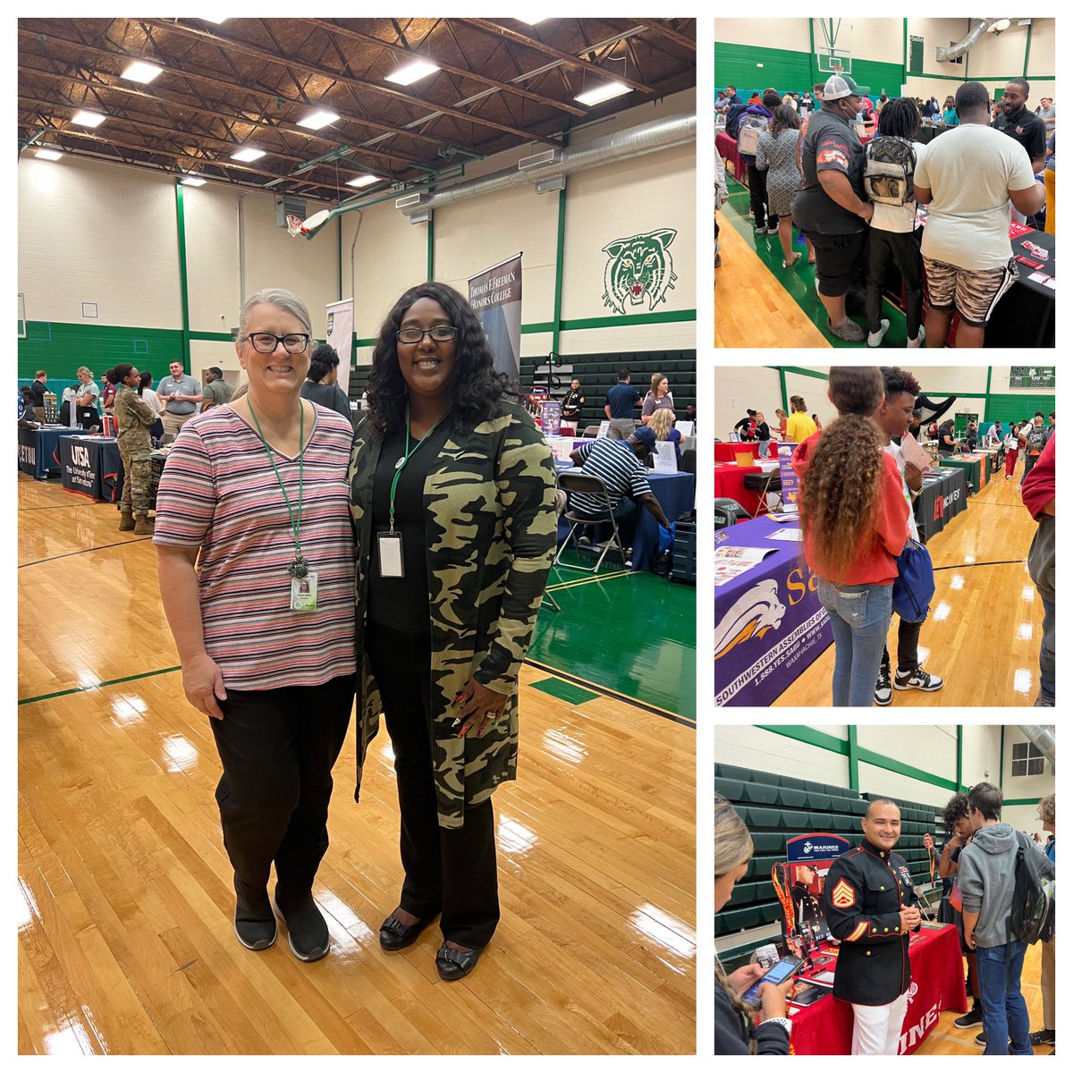 Hempstead_HS's tweet photo. The College and Career Fair was a huge success! Thanks to the dynamic duo counselors for orchestrating this event. Our students are very blessed to have had this opportunity. #HigherHeights #LevelUpHHS https://t.co/E1ChVwOjok