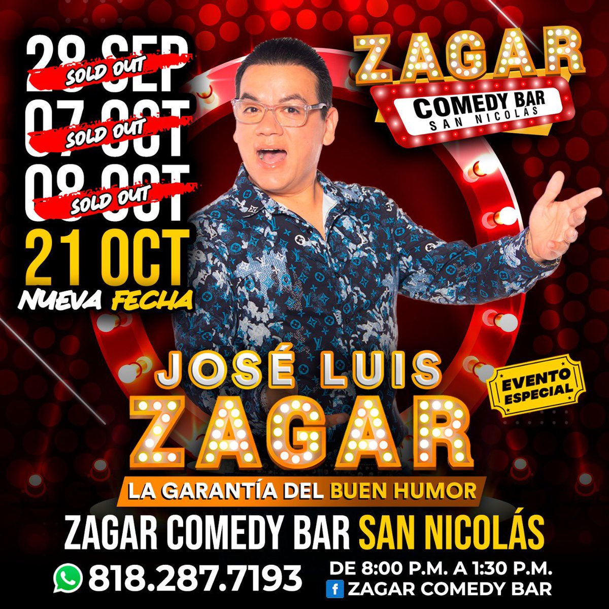 zagaroficial's tweet photo. Gracias Monterrey por estos 3 Sold Out y debido al éxito abrimos una cuarta fecha este próximo 21 de Octubre. Para reservaciones pueden llamar al 📞 818-287-7193. Ahí nos vemos raza🍻🎤🤣🤣 #ZagarComedyBar #Monterrey https://t.co/HDb2QIFO1C