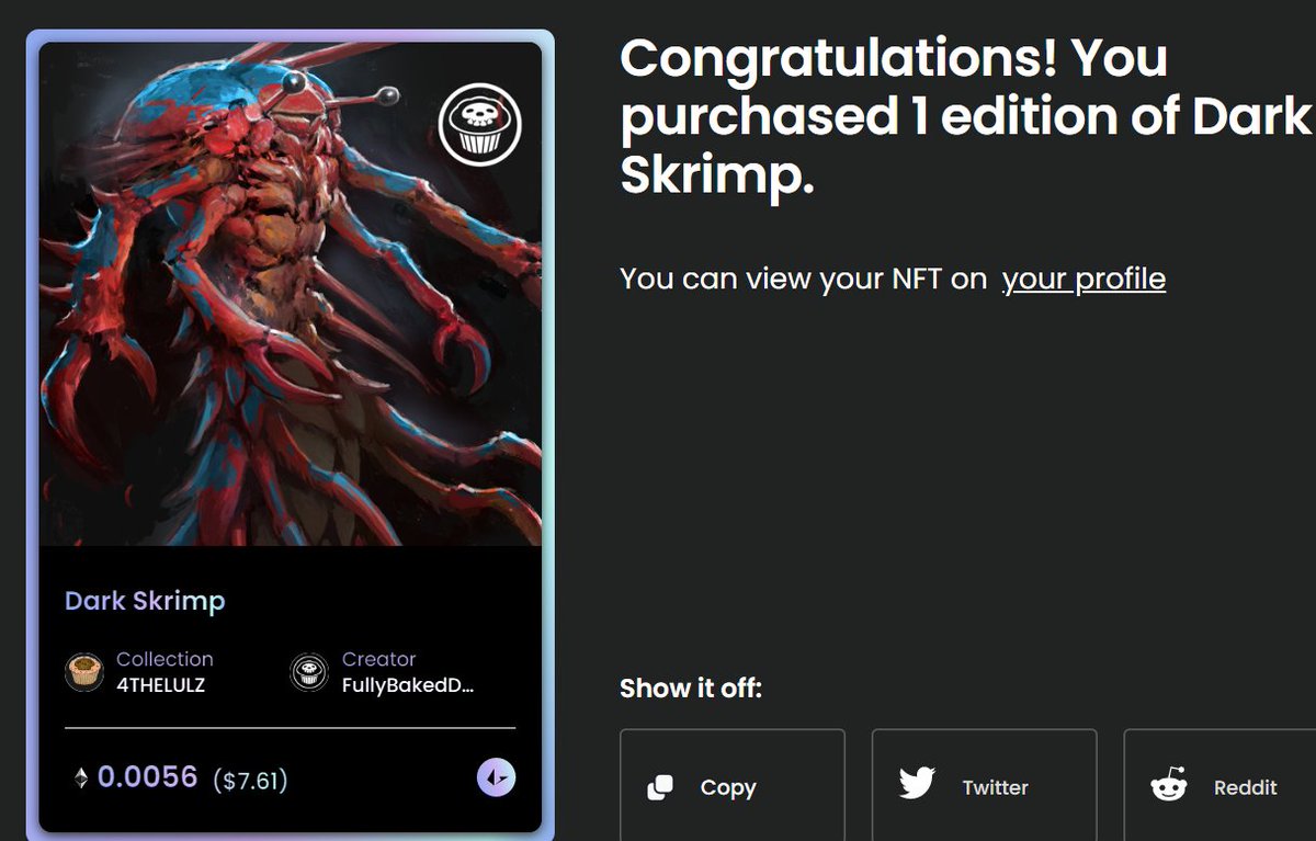 torfxnft's tweet photo. @Fully_Baked_Art  your work is 🔥🔥🔥🔥🔥

This Dark Skrimp will make a fine addition to my collection
🦐

#GameStopNFT https://t.co/KPdQRbUgBt