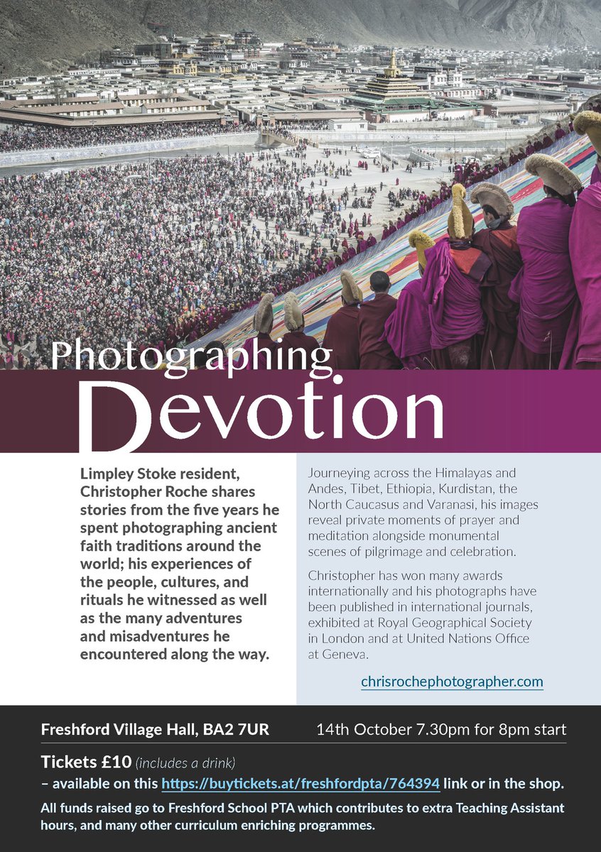 Award-winning photographer Chris Roche will be at Freshford Village Hall next Friday, 14th October, sharing his stunning images and the stories that accompany them. Tickets available at tickettailor.com/events/freshfo…