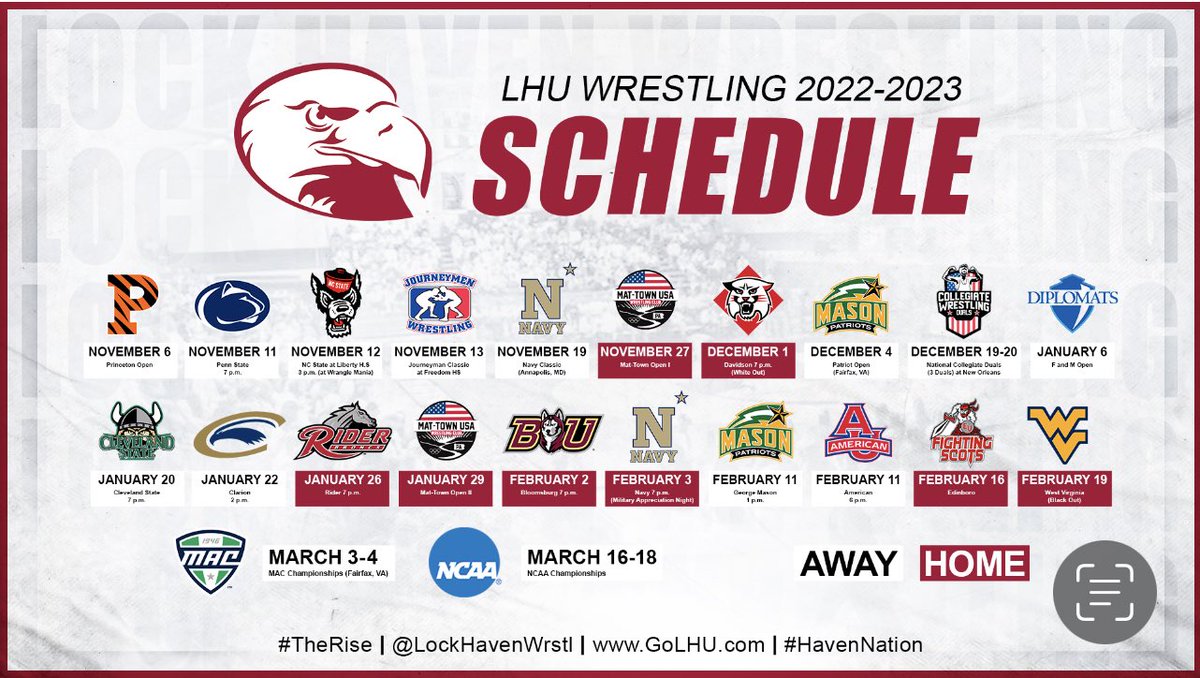 LockHavenWrstl's tweet photo. Updated Schedule 🦅 https://t.co/0oQtDgp16s