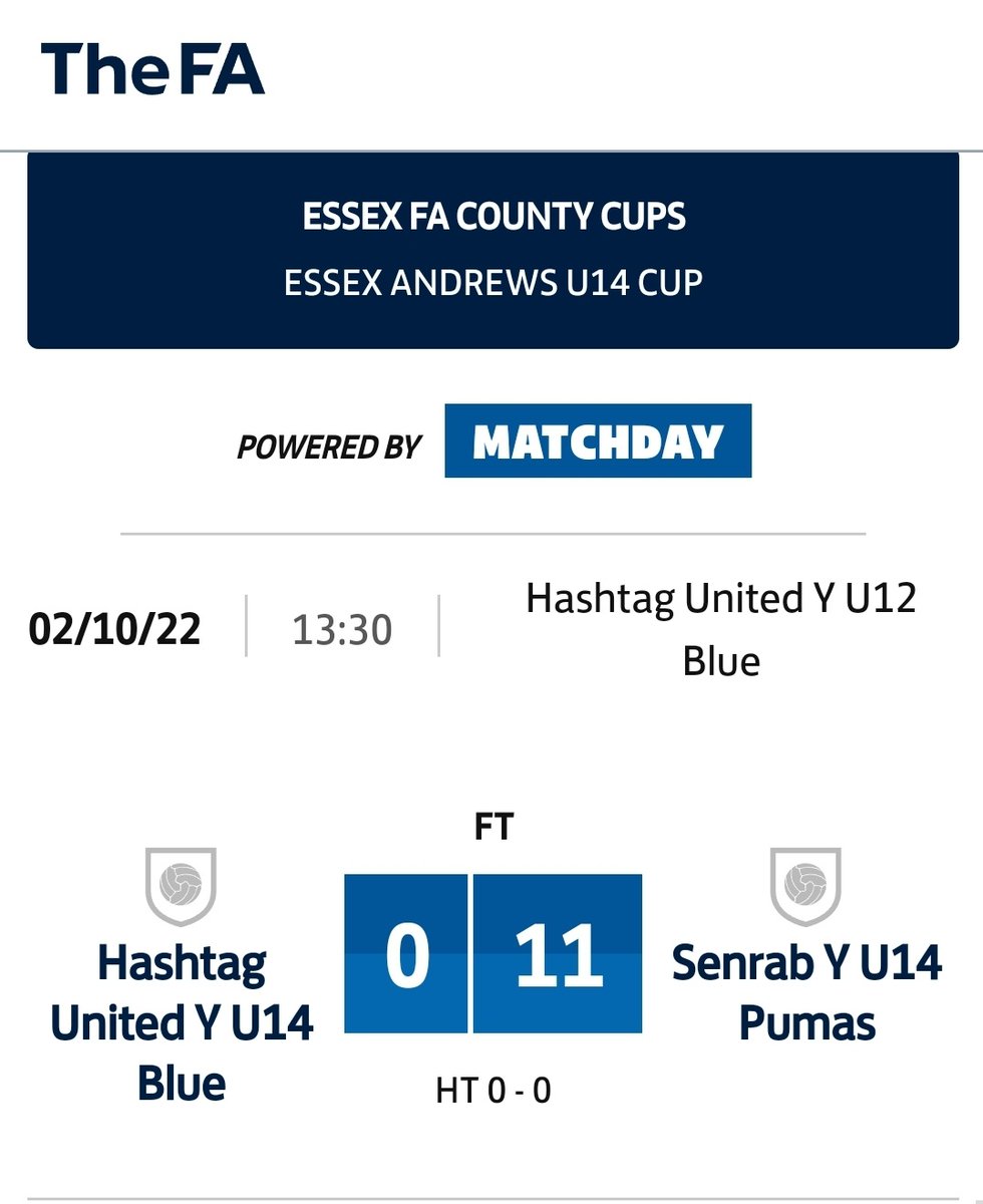 Our boys learnt much more from this experience than they will any other game this season and did not let their heads drop throughout. We will always enter the <a href="/EssexCountyFA/">Essex County FA</a> Cup no matter what the outcome. 

<a href="/Senrab_FC/">SENRAB FC</a> it was a pleasure to watch some of your play.
