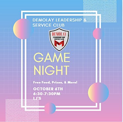 MUDeMolay's tweet photo. We will be hosting Game Night this Thursday night! Join us in LJ’s @ 6:30 to win some prizes! https://t.co/yykVzeFodQ