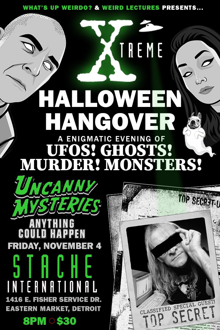 JessicaKnapik's tweet image. We're eXtending Halloween another week &amp;amp; we're doin' it up BIG! Fri Nov 4th at @StacheDetroit come hang w/ @JohnELTenney, Me, &amp;amp; @dhaglund aka Langly from The X-Files' The Lone Gunmen! 👽 Weirdness, picture time, food, drinks, aliens, ghosts, &amp;amp; more! Tix: weirdlectures.ticketspice.com/xtreme-hallowe…