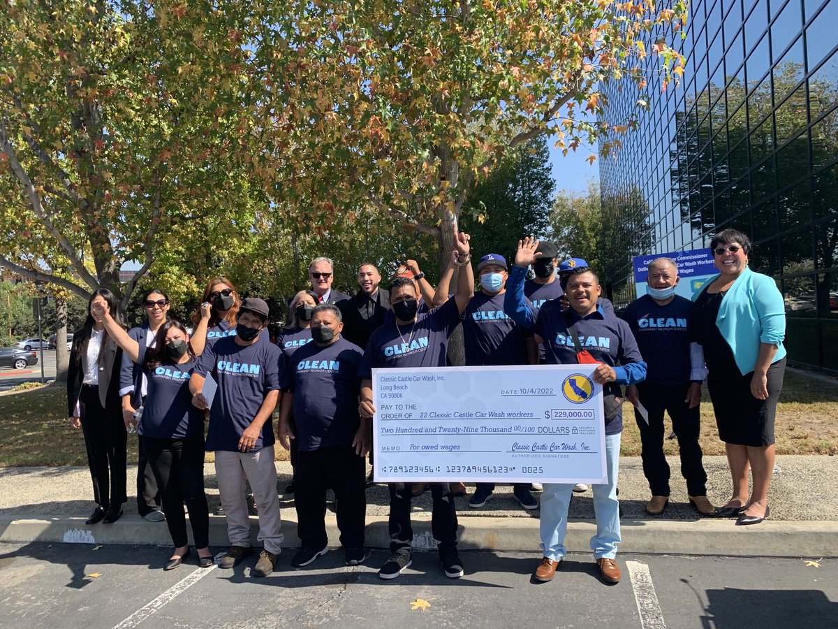 ⁦<a href="/carwasherxs/">CLEAN Carwash Worker Center</a>⁩ supported workers to denounce wage theft at Classic Castle Carwash. Today we disbursed $229k for unpaid wages recovered by a new lien tool. This recovery was possible because workers did not give up and monitored the ER alerting us to a sale among the owners.