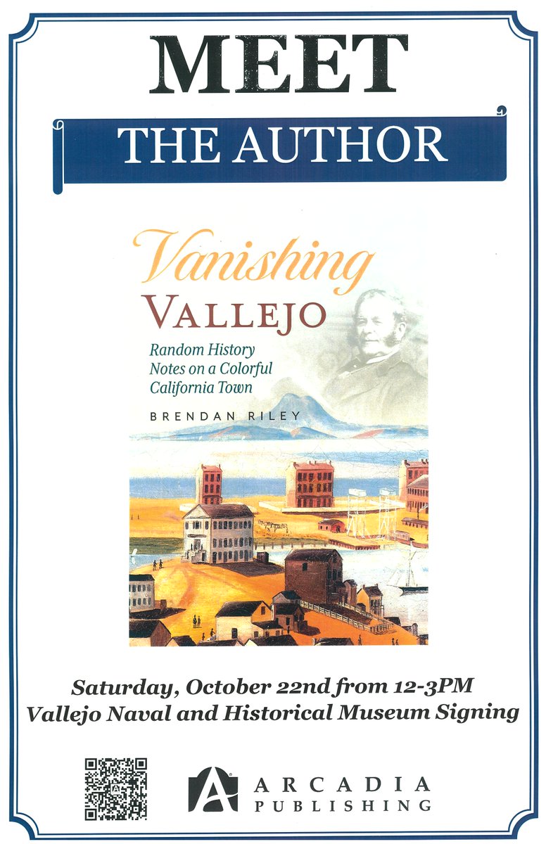 Brendan Riley will be signing his new book on October 22, 2022 at the Vallejo Museum! The event is free to the public. Don't miss your chance to buy an autographed copy directly from the author. @visitvallejo <a href="/vjotimesherald/">Vallejo Times-Herald</a> <a href="/CityofVallejo/">City of Vallejo</a> <a href="/TgaseVTH/">Thomas Gase</a>