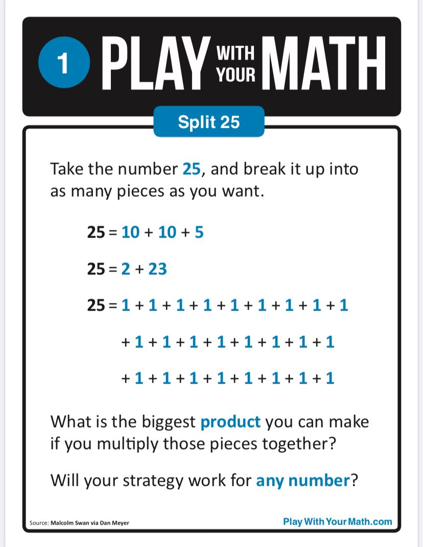 I used this task in class yesterday with 5th graders. There was struggle and confusion. Conclusion: provide more opportunities for confusion and teach what to do when your confused. Highly recommend! #thinkingclassroom <a href="/ddmeyer/">Dan Meyer</a>