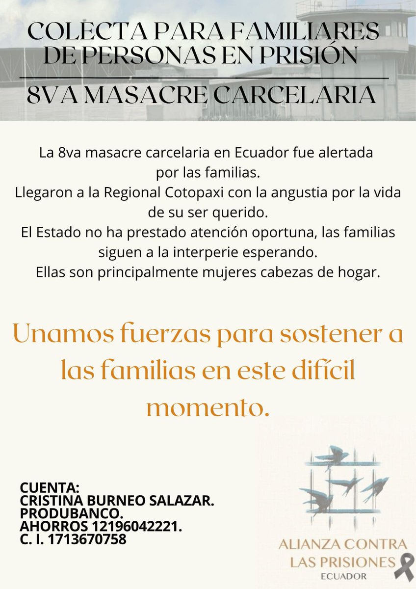Nadie merece no tener noticias de sus familiares en prisión en estos momentos a causa de un Estado negligente e indolente. Nadie merece no poder estar ahí por no contar con recursos económicos. Si está en sus posibilidades, por favor contribuyan y/o difundan. Muchas gracias.