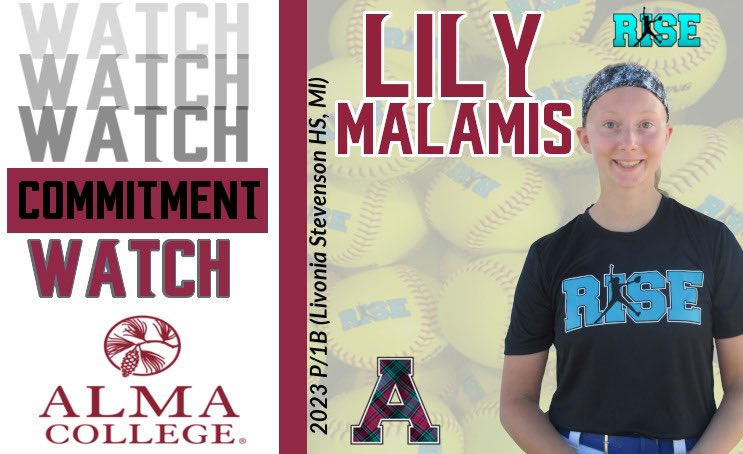 Commitment Watch:

2023 RISE Players-Lily Malamis <a href="/lilymalamis/">Lily Malamis</a> (Livonia Stevenson HS &amp; Tennessee Mojo) Verbally commits to Alma College! #RISEfamily <a href="/AlmaScotsSB/">Alma College Softball</a> 

Lily attended the Eastern Michigan Summer ID Showcase!