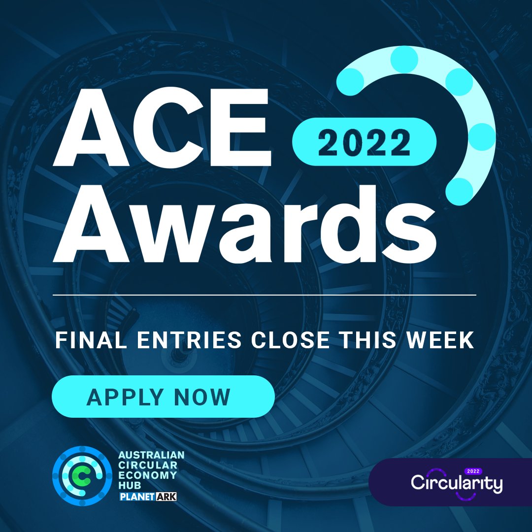 PlanetArk's tweet image. Final entries for the ACE Awards close this Friday 7 October. Here&apos;s your chance to showcase and be rewarded for your circular economy achievements! Submit your entry here- circularitylive.com.au/whats-on/ace-a… #ACEAwards2022 #circularity2022