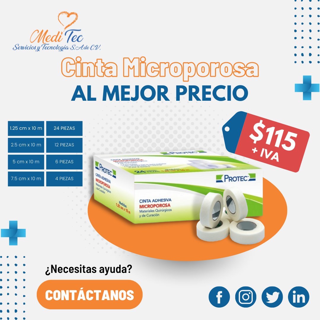 Meditectm's tweet photo. #Cinta Micropor para uso quirúrgico.
- Color blanco
- Permeable
- No necesita tijeras para cortarse
Medidas: 1.25 cm x 10 m
Presentación: C/24 piezas
📌 Contáctanos
📲 55 4221 6851
#meditec #hospitales #enfermería #consumiblesmédicos #micropor #materialdecuración #protec https://t.co/NhhXv6DH01