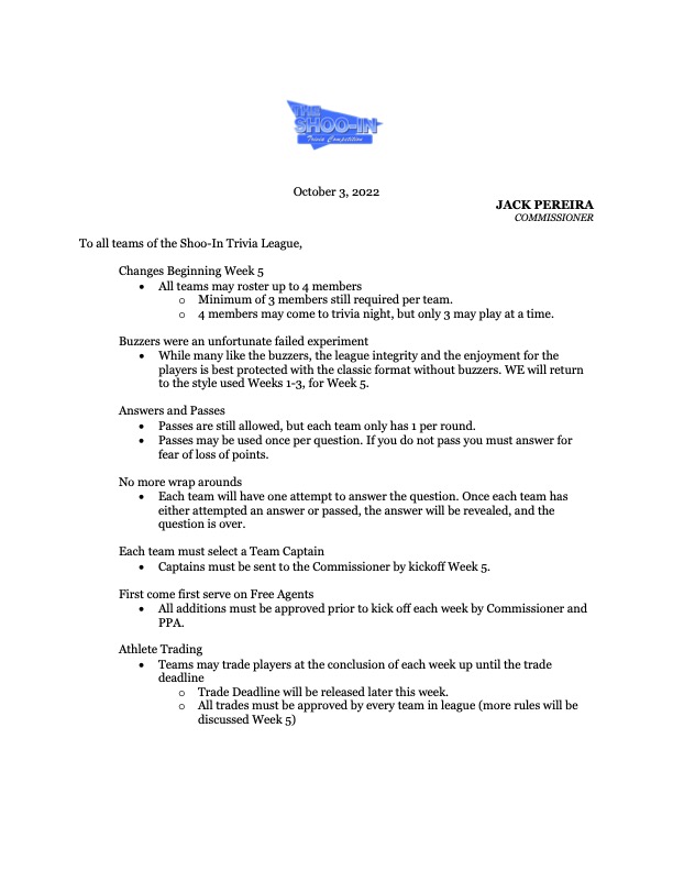 ShooInTrivia's tweet image. Message from the Commissioner's Office