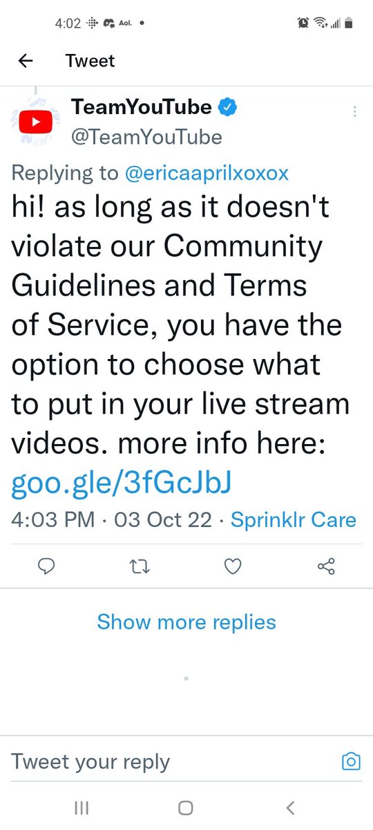ericaaprilxoxox's tweet photo. PROOF THAT @YouTube @TeamYouTube is better than @twitch cause they actually RESPOND! #YOUTUBEROCKS #TWITCHSUCKS #twitchrespond https://t.co/49Nr7CecZT
