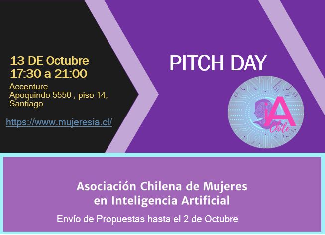 Reserva uno de las 50 sillas para el Pitch Day2022: 13 de octubre a las 1730 en <a href="/Accenture_CL/">Accenture Chile</a>  IA - alternativas de financiamiento para proyectos ofrecidas por los Estados Unidos y un catering de cierre. mujeresia.cl/eventos/ <a href="/cen_ia/">CENIA - Centro Nacional de Inteligencia Artificial</a> @IhealthMilenio <a href="/Vrid_Unab/">Investigación UNAB</a>